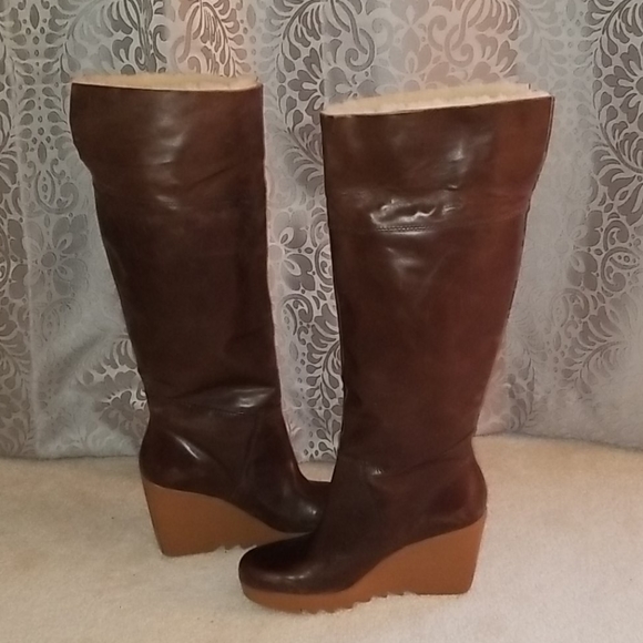 Michael Kors Brown Leather Wedge Boots New - Picture 5 of 12